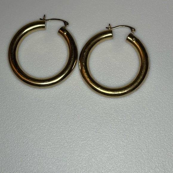 14k Israel Yellow Gold Unique Hoop Earrings With Diamond - Picture 11 of 14